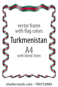 Frame and border of ribbon with the colors of the Turkmenistan flag