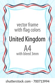 Frame and border of ribbon with the colors of the United Kingdom flag