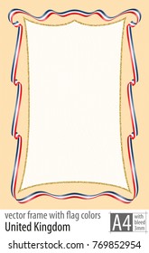 Frame and border of ribbon with the colors of the United Kingdom flag, with protective grid. Vector, with bleed three mm.