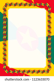 Frame and border of ribbon with Grenada flag, template elements for your certificate and diploma. Vector.