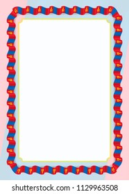 Frame and border of ribbon with Mongolia flag, template elements for your certificate and diploma. Vector.