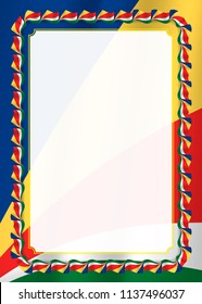 Frame and border of ribbon with Seychelles flag, template elements for your certificate and diploma. Vector.