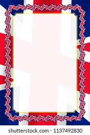 Frame and border of ribbon with United Kingdom flag, template elements for your certificate and diploma. Vector.