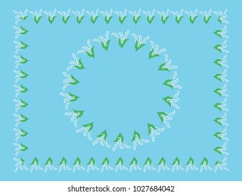 Frame border round and rectangular - field flowers lily of the valley - vector. Set for design