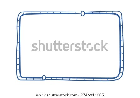 Frame border with rounded corner and rope motif, hand drawn line art for note or message space. Sketch vibe with cartoon outline and quirky marker look. Vector illustration