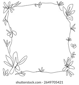 Frame border with simple outline flowers hand drawing.eps