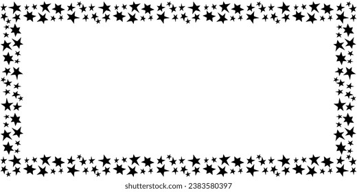 Frame, border from small black stars isolated on white background in flat style. Vector design element. Theme of astronomy, space, victory, holidays