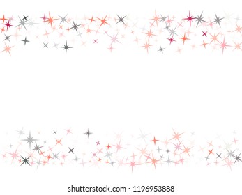 Frame border of star sparkle texture glitter pattern. Premium colored confetti of flying stars, magic geometric sparkles stardust vector background border. Christmas party design.