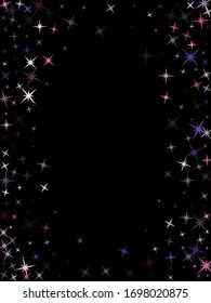Frame border of star sparkle texture glitter pattern. Colorful confetti of flying stars, magic geometric sparkles card border. Magical party design.