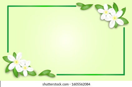 Frame Border with Tabernaemontana divaricate flower, Native white flower of tropical regions in South-East Asia