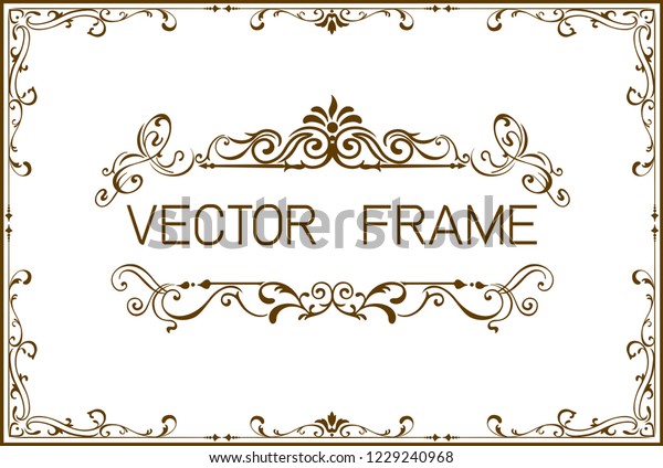 Frame border template,\
Calligraphy swirls, swashes, ornate motifs and scrolls. Vector\
illustration