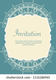 Frame border vector design for Invitation template and background with gold color of line art floral and Mandala style decoration vintage illustration