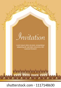 Frame border vector design for Invitation template and background with gold color of line art floral and Mandala style decoration vintage illustration