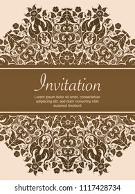 Frame border vector design for Invitation template and background line art floral with Mandala style decoration vintage illustration