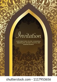 Frame border vector design for Invitation template and background with multi color of line art floral and Mandala style decoration vintage illustration