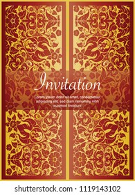 Frame border vector design for Invitation template and background line art floral with Mandala style decoration gold tone color illustration