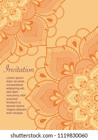 Frame border vector design for Invitation template and background line art floral with Mandala style decoration earth tone color illustration