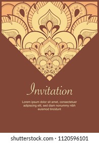 Frame border vector design for Invitation template and background line art floral with Mandala style decoration earth tone color illustration