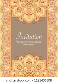 Frame border vector design for Invitation template and background line art floral with Mandala style decoration earth tone color illustration