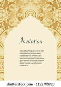 Frame border vector design for Invitation template and background line art floral decoration gold tone color illustration