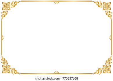 Frame and borders, Golden frame on white background. Thai pattern, Vector illustration