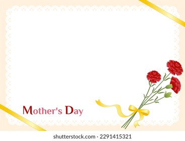 Frame with bouquet of carnations and Mother's Day title