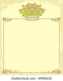 frame with bouquet of flowers in a basket