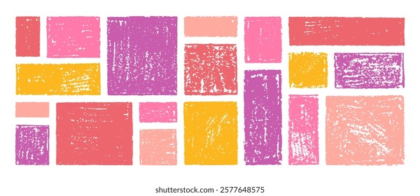 Frame box shape with brush crayon texture. Square shape for text. Pink color vector background. Paint border, cute hand drawn paper design. Doodle rectangle pastel chalk elements. Brush frame box bg