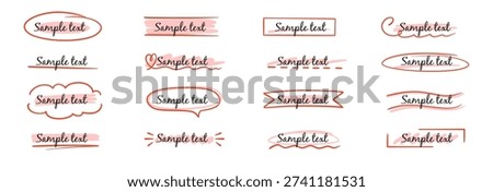 Frame box text hand drawn title set. Box text ribbon banner highlight underline handwriting doodle pen background. Simple cute vintage border ornament tag, marker sketch headline. Vector illustration