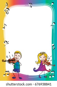 Frame Boy and girl playing the violin 