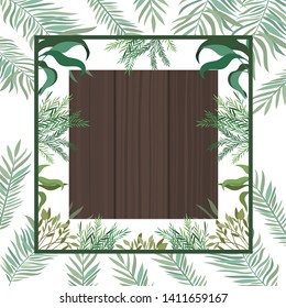 frame with branch and leaf of summer