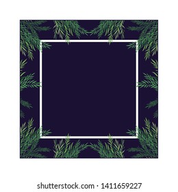 frame with branch and leaf of summer