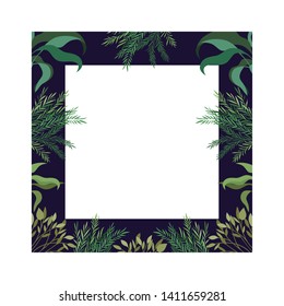 frame with branch and leaf of summer