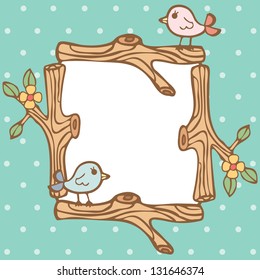 Frame of branch and little bird on empty space background
