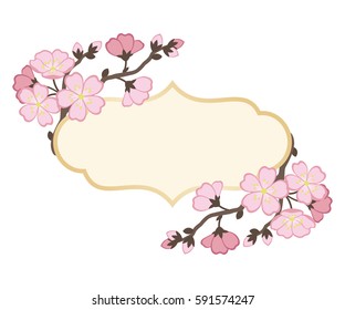 Frame with branches of cherry blossoms. Vector illustration.