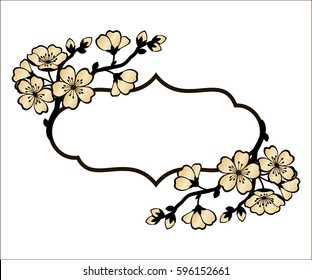 Frame with a branches of cherry blossoms. Vector illustration.