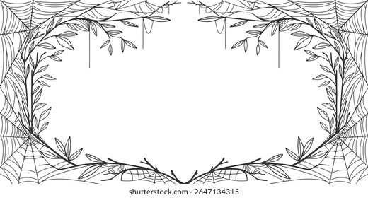 frame of branches and cob web, Halloween Cobweb frame border, spider web Vector Isolated on Transparent Background. Vector eps