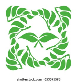 Frame from branches with leaves. Decorative deciduous element.
