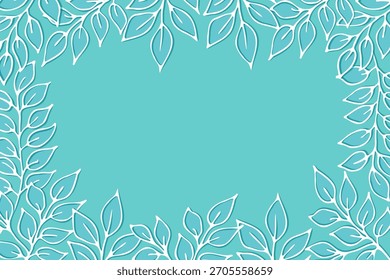 Frame of branches with shadow on light blue background, frame for postcards, congratulations and invitations.