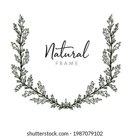 Frame of branches for text decoration in doodle style. Minimalistic, natural elements. Black outline on a white background.