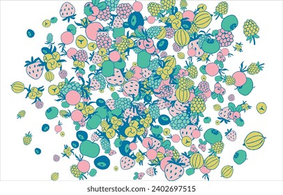 Frame of bright juicy berries. Frame with natural products. Empty space for text. Also can be used as banner, flyer, texture, poster. Hand drawing. Vector background. Illustration