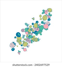 Frame of bright juicy berries. Frame with natural products. Empty space for text. Also can be used as banner, flyer, texture, poster. Hand drawing. Vector background. Illustration