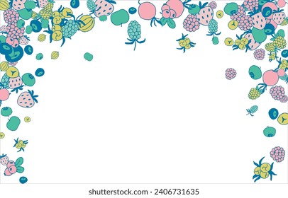 Frame of bright juicy berries. Frame with natural products. Empty space for text. Also can be used as banner, flyer, texture, poster. Hand drawing. Vector background. Illustration