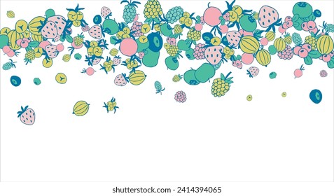 Frame of bright juicy berries. Frame with natural products. Empty space for text. Also can be used as banner, flyer, texture, poster. Hand drawing. Vector background.