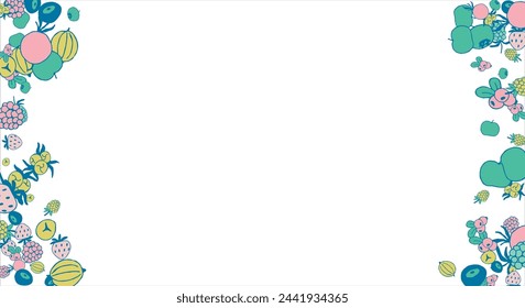 Frame of bright juicy berries. Frame with natural products. Empty space for text. Also can be used as banner, flyer, texture, poster. Hand drawing. Vector background. Illustration