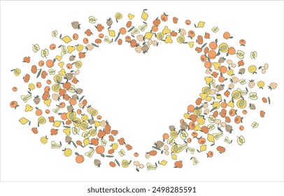 Frame of bright juicy berries. Frame with natural products. Empty space for text. Also can be used as banner, flyer, texture, poster. Hand drawing. Vector background. Illustration