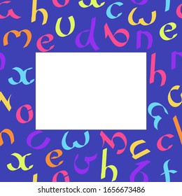 Marco de letras brillantes, espacio para texto. Dibujo a mano de Doodles. Cartas en fondo azul. Afiche, publicidad y más. Vector.