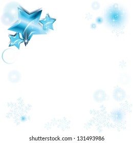 Frame with Brilliant Blue Stars and Snowflakes