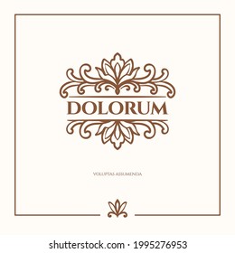 Frame with brown vector ornament on a beige background. Elegant, classic elements. Can be used for jewelry, beauty and fashion industry. Great for logo, emblem, or any desired idea.