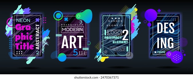 Diseño de pincel de marco. Color paint logo neón, elemento abstracto salpicar arte moderno, colección de póster de título gráfico, cubierta de diseño de color, geometría de Anuncio de forma, manchas brillantes y tarjeta ordenada de Vector de pincelada